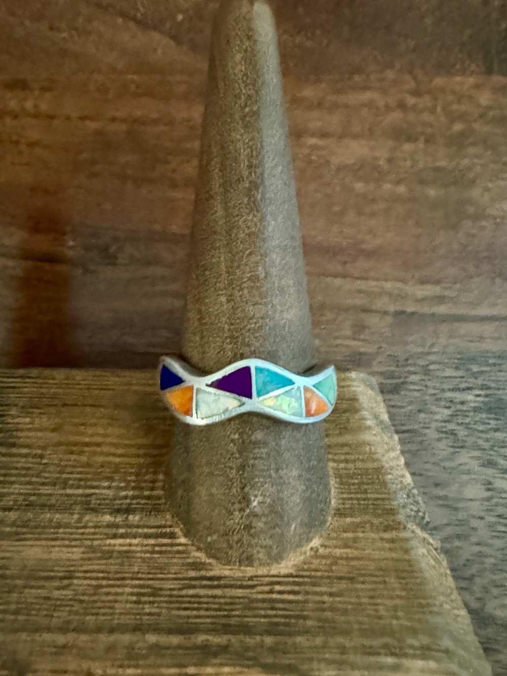 Multicolor Southwest Style Sterling Inlay Ring